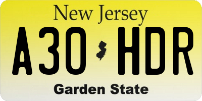 NJ license plate A30HDR