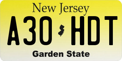 NJ license plate A30HDT