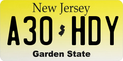 NJ license plate A30HDY