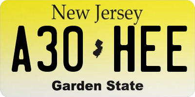 NJ license plate A30HEE