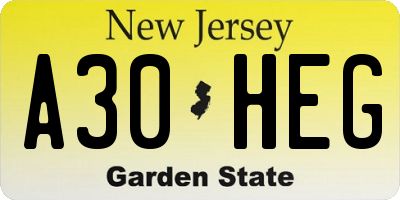 NJ license plate A30HEG
