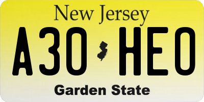 NJ license plate A30HEO