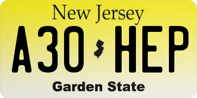 NJ license plate A30HEP
