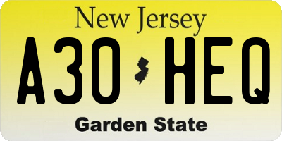 NJ license plate A30HEQ