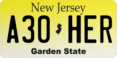 NJ license plate A30HER