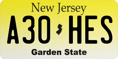 NJ license plate A30HES