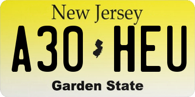 NJ license plate A30HEU