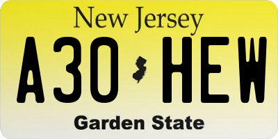 NJ license plate A30HEW