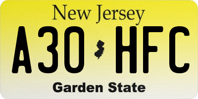 NJ license plate A30HFC