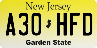 NJ license plate A30HFD