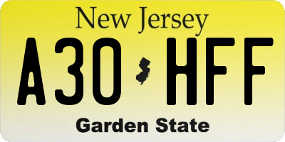 NJ license plate A30HFF