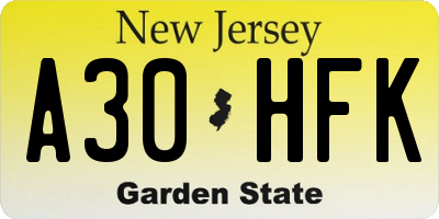 NJ license plate A30HFK