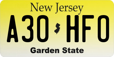 NJ license plate A30HFO