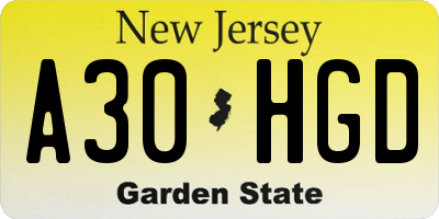 NJ license plate A30HGD