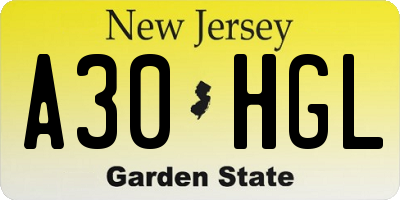NJ license plate A30HGL