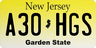 NJ license plate A30HGS
