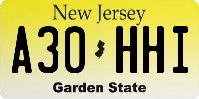 NJ license plate A30HHI