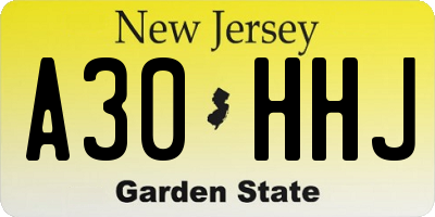 NJ license plate A30HHJ
