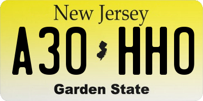 NJ license plate A30HHO