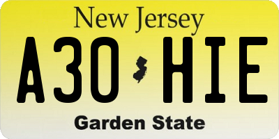 NJ license plate A30HIE
