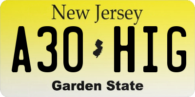 NJ license plate A30HIG