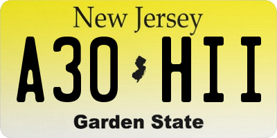NJ license plate A30HII