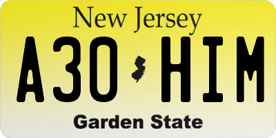 NJ license plate A30HIM