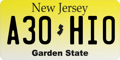NJ license plate A30HIO