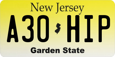 NJ license plate A30HIP