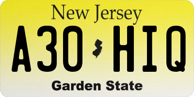 NJ license plate A30HIQ