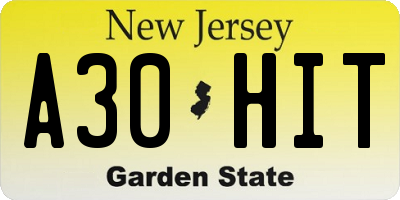 NJ license plate A30HIT