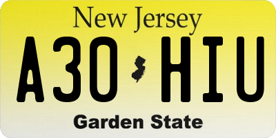 NJ license plate A30HIU