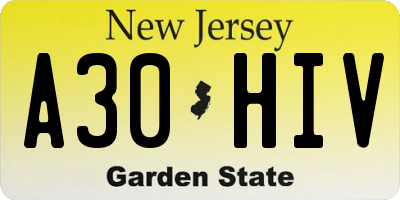 NJ license plate A30HIV