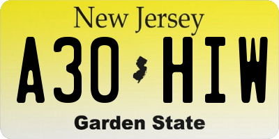 NJ license plate A30HIW