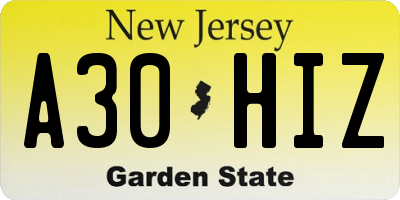NJ license plate A30HIZ