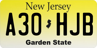 NJ license plate A30HJB