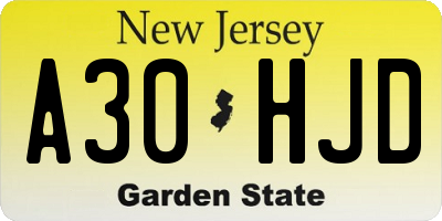NJ license plate A30HJD
