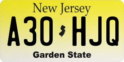 NJ license plate A30HJQ