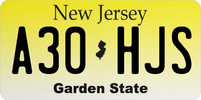 NJ license plate A30HJS