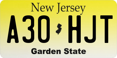 NJ license plate A30HJT
