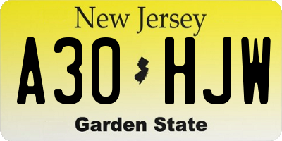 NJ license plate A30HJW