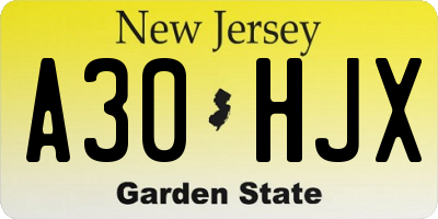 NJ license plate A30HJX
