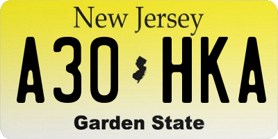 NJ license plate A30HKA