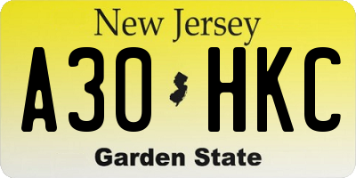 NJ license plate A30HKC