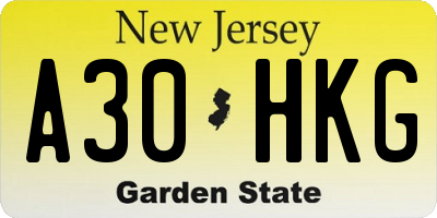 NJ license plate A30HKG