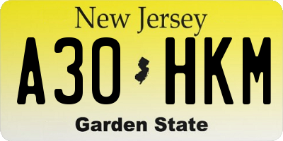 NJ license plate A30HKM