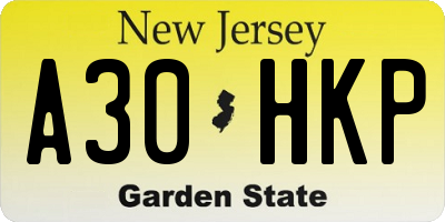 NJ license plate A30HKP