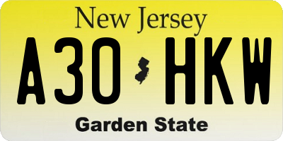 NJ license plate A30HKW