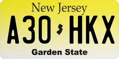 NJ license plate A30HKX