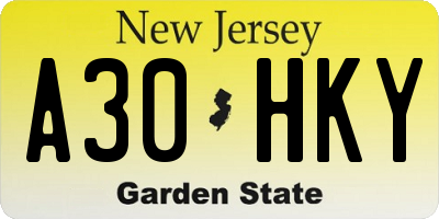 NJ license plate A30HKY